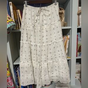 Loveshackfancy Lyla Floral Pattern Cotton Midi Skirt New S